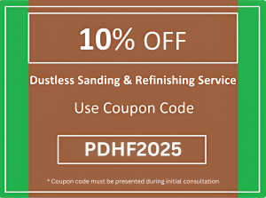 Unlock 10% off hardwood flooring refinishing in Connecticut with our dustless sanding service! Use code PDHF2025. Terms apply.