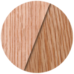 Circle showing a close-up comparison of two different wood grain textures, side by side.