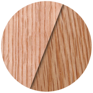 Circle showing a close-up comparison of two different wood grain textures, side by side.