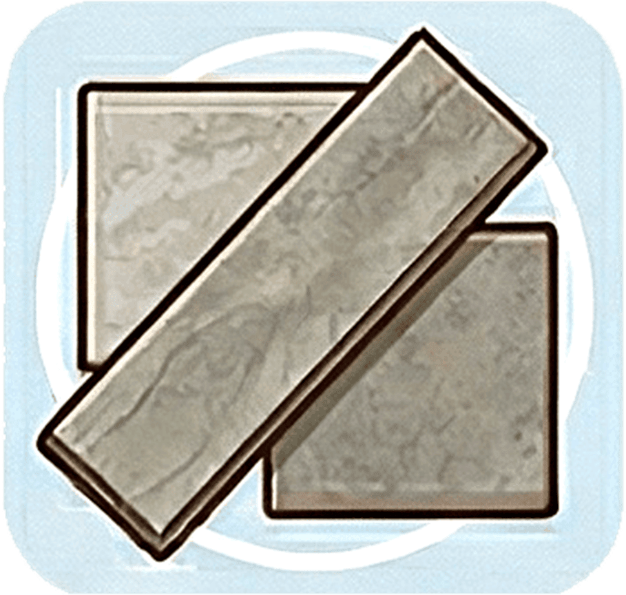 Two rectangular metal sheets and one metal plank overlapping on a light blue background.