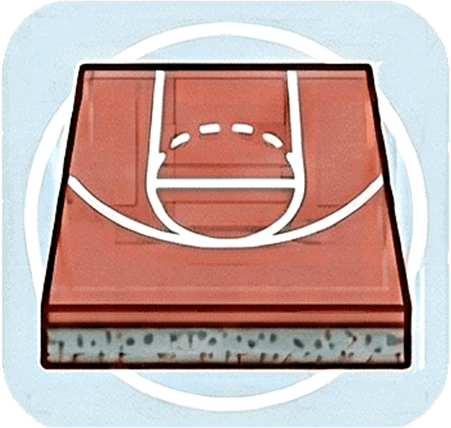 A slice of cake decorated to look like a basketball court, with icing mimicking court lines.