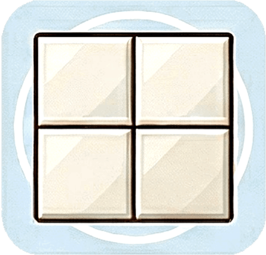 A blue square with four white, glossy, 3D tiles arranged in a 2x2 grid.