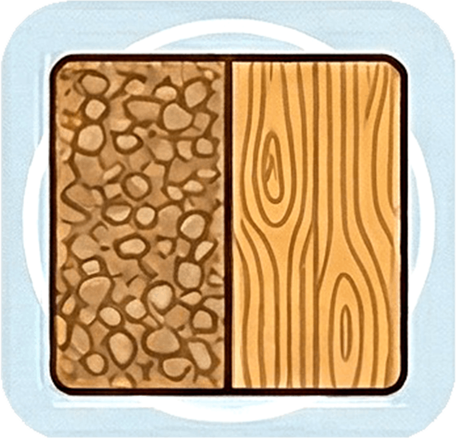 A square icon showing a stone texture on the left and a wood texture on the right.