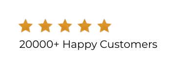 Five gold stars above the text “20000+ Happy Customers” on a white background.