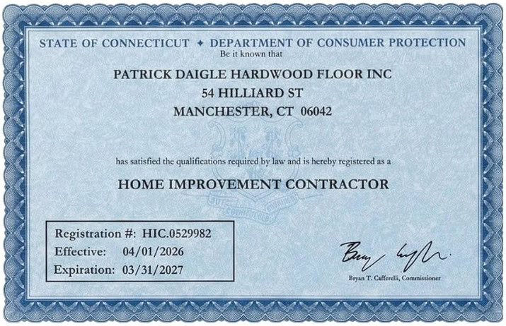 Patrick Daigle Hardwood Flooring Inc. Connecticut contractor license